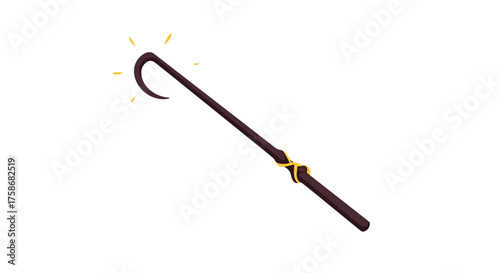A magical wand with a curved tip and golden accents emits a faint glow.