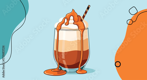 A delicious caramel coffee drink with whipped cream and caramel drizzle.