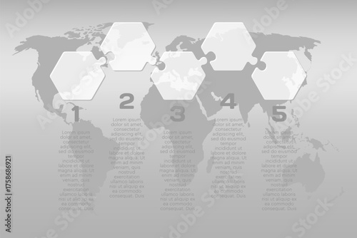 Five steps line infographic, puzzle diagram