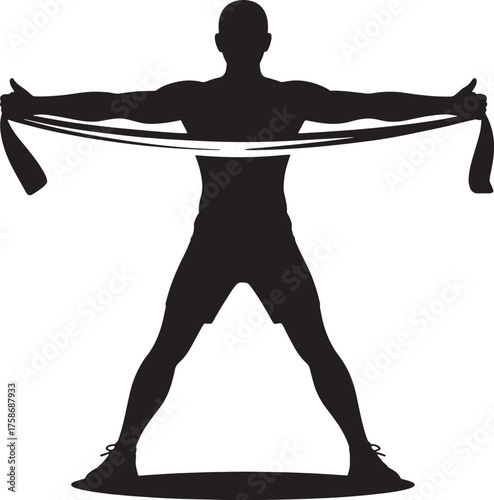 Resistance Band Stretch Exercise Silhouette Man Workout Fitness Training Bodybuilding Design