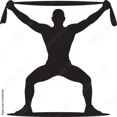Resistance Band Squat Man Silhouette Workout Stretching Exercise Bodybuilding Fitness Design