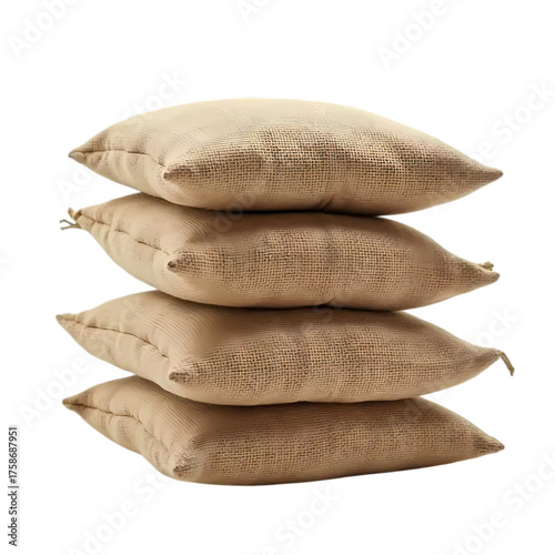 Stack of burlap bags isolated on transparent background