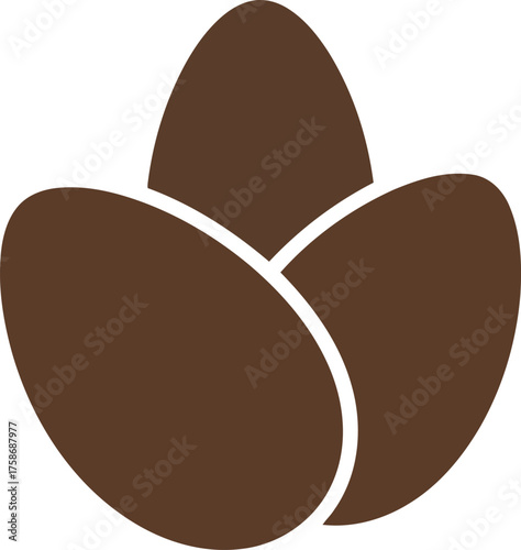 Three brown coffee beans isolated minimalist graphic design element vector