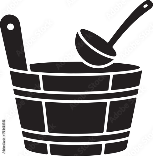 Black and White Sauna Bucket With Ladle and Spoon for Spa Wellness Relaxation Treatment