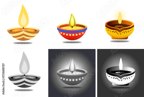 High-quality vector illustration of a beautiful, traditional Diya (earthen lamp) designed for the Diwali festival. This scalable SVG file is easy to customize and resize.