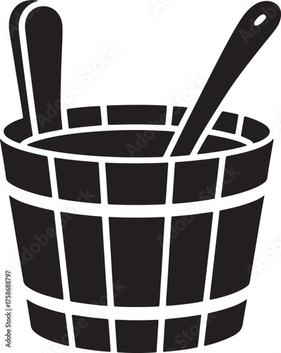 Black and White Sauna Bucket With Ladle and Spoon for Spa Wellness Relaxation Treatment