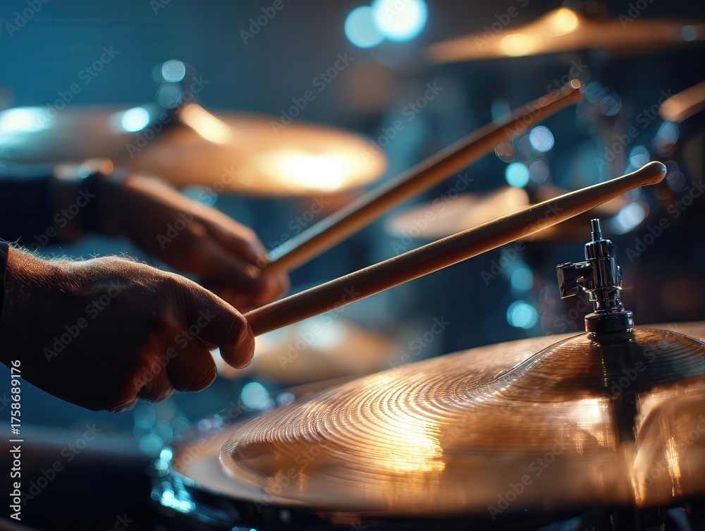 Obraz premium drumsticks hitting cymbal