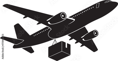 Airplane Delivering Box Silhouette Global Logistics Transportation Shipment Jet Flying Cargo
