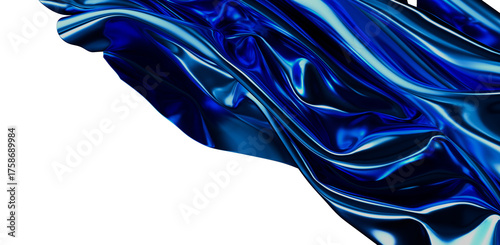 Elegant abstract background of blue satin fabric flowing with light reflections. This image provides a luxurious and modern aesthetic.
