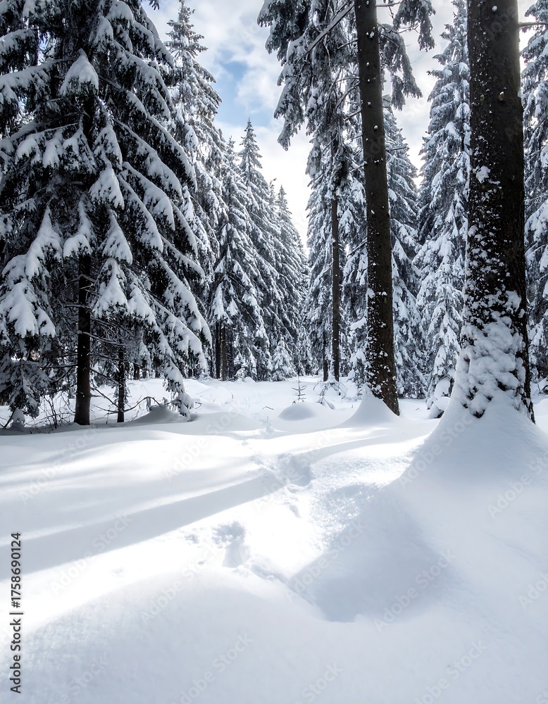 Fototapeta premium Snowy forest path (1)