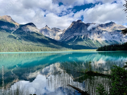 mountain lake reflection, Emerald lake, Canada