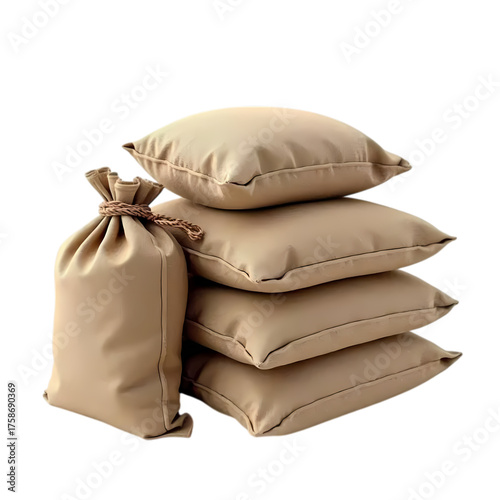 Stack of burlap bags isolated on transparent background