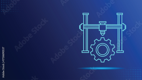 3D Printer with Gear Icon Additive Manufacturing Technology Engineering Production Graphic