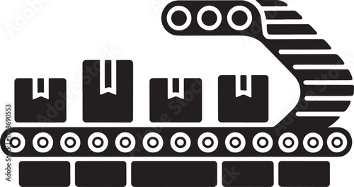 Conveyor Belt Icon with Packages Transport Automation in Manufacturing System
