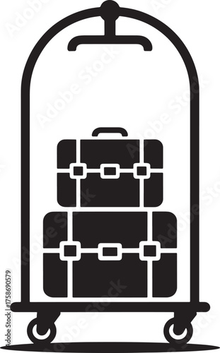 Hotel Luggage Cart Silhouette With Designer Suitcases For Hotel Services Travel Theme Vectors