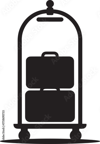 Hotel Luggage Cart Silhouette With Suitcases For Hotel Services Or Travel Theme Vectors