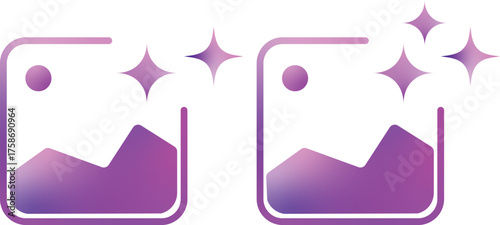 gallery ai icon sparkle star symbol. image photo album, gallery ai icon sparkle star symbol. Vector ai generated icon gradient logo. for apps, photo editing tools
