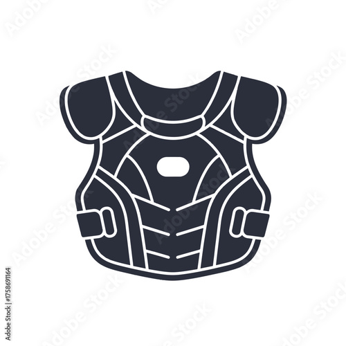 Dark grey baseball catcher chest protector graphic icon on white background gear