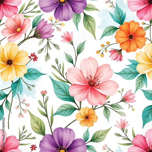watercolor seamless floral pattern design with colourful flowers