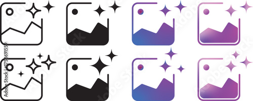 gallery ai icon sparkle star symbol. image photo album, gallery ai icon sparkle star symbol. Vector ai generated icon gradient logo. for apps, photo editing tools
