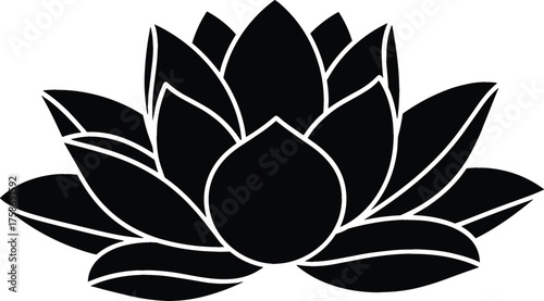 Minimalist Lotus Blossom – Elegant Black Silhouette Symbolizing Purity and Balance