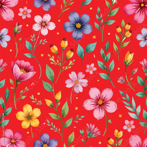 seamless pattern with flowers, Red 