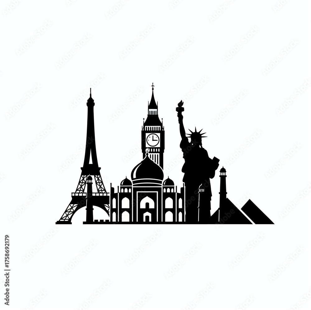 Naklejka premium paris landmarks and monuments