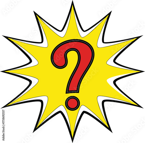 Yellow comic burst red question mark symbol
