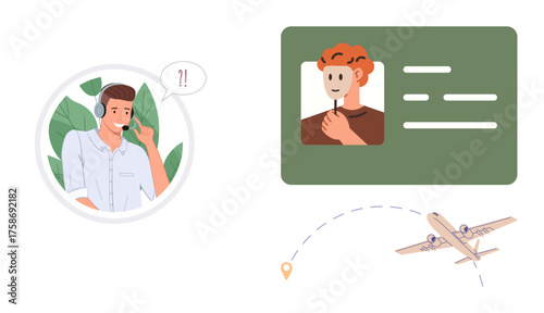 Customer service agent speaking while helping with ID verification and flight details. Ideal for travel, customer support, communication, identification, service assistance, aviation