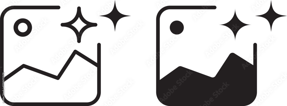 gallery ai icon sparkle star symbol. image photo album, gallery ai icon sparkle star symbol. Vector ai generated icon gradient logo. for apps, photo editing tools