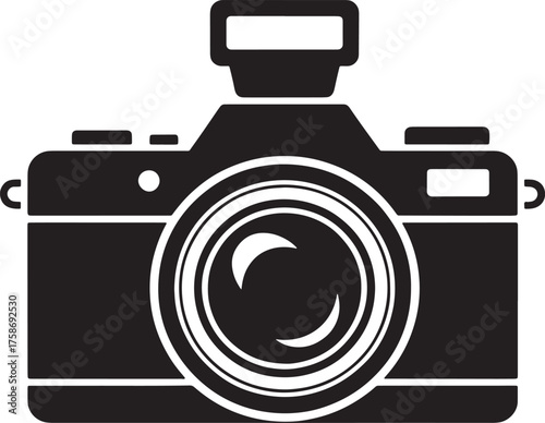 Camera Icon Vector Black Symbol Photo Equipment Lens Flat Design Overlay Transparent