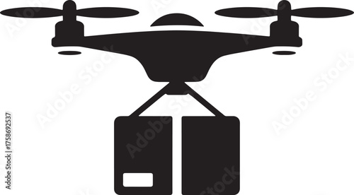 Drone Delivery Service Silhouette Flying Unmanned Aerial Vehicle Package Transportation Icon