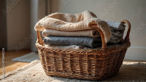 clothes in the basket after being washed
