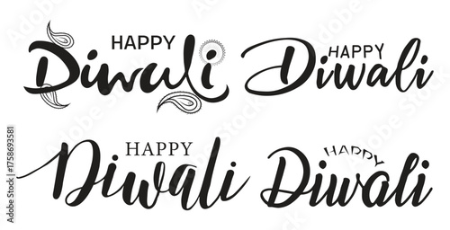  Creative Diwali Typography Set – Four Festive  Happy Diwali Designs with Decorative Fonts and Motifs
