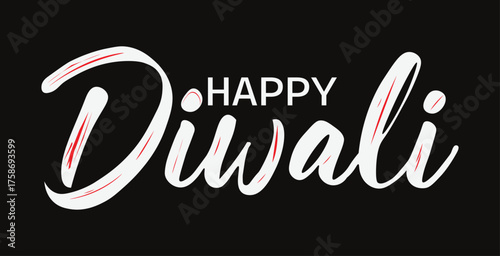 Stylized Diwali Greeting Text on Black Background – Festive Typography with Red and White Accents