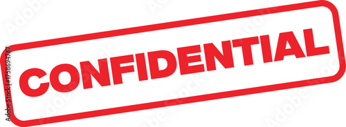 Red confidential stamp a rectangular rubber stamp with rounded corners isolated on white background