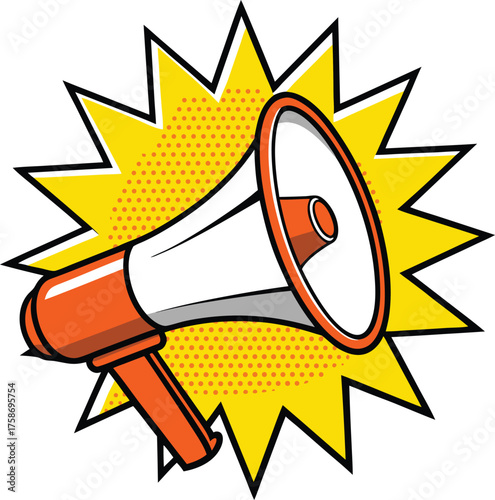 Orange megaphone burst announcement yellow