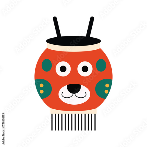 Abstract Bear Face with Antennae and Colorful Cheeks — Cartoon Style