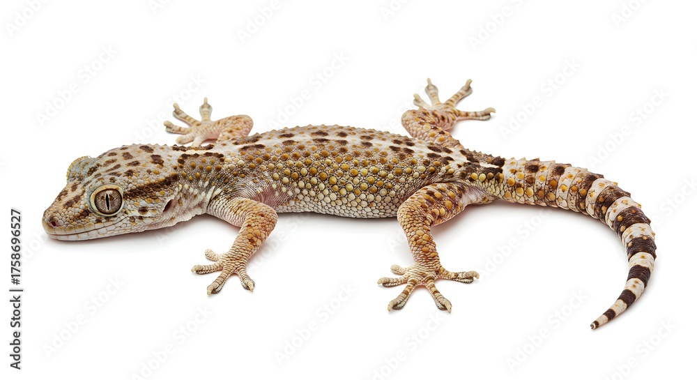 Naklejka premium Close up of a gecko lizard on a white background with detailed skin