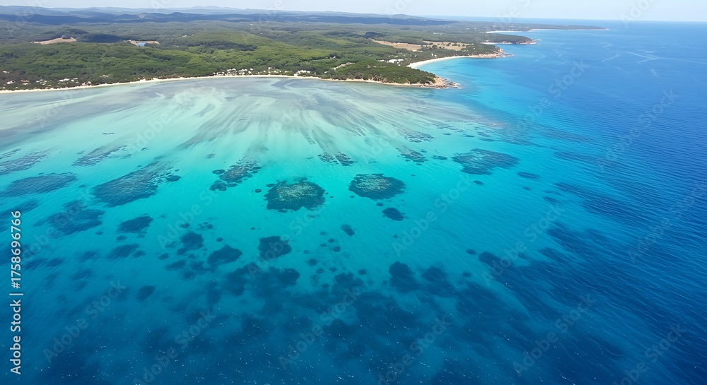 Obraz premium Aerial view of a vibrant ocean coastline showing clear turquoise water