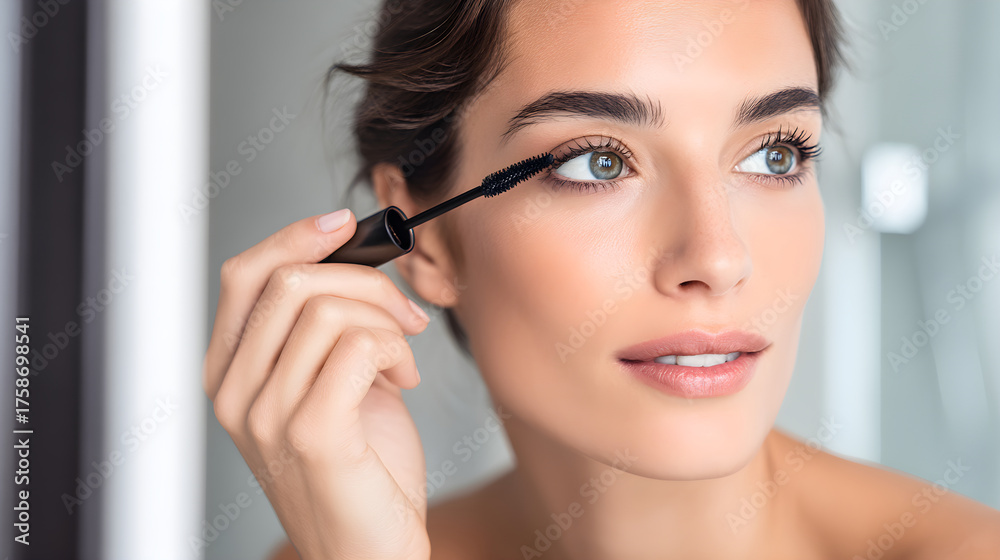 Fototapeta premium Woman applying mascara to natural long eyelashes
