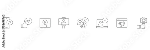 Social media, content creation and engagement icons vector illustration