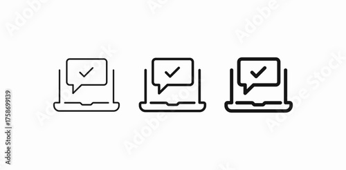 laptop chat check approved icon sign vector
