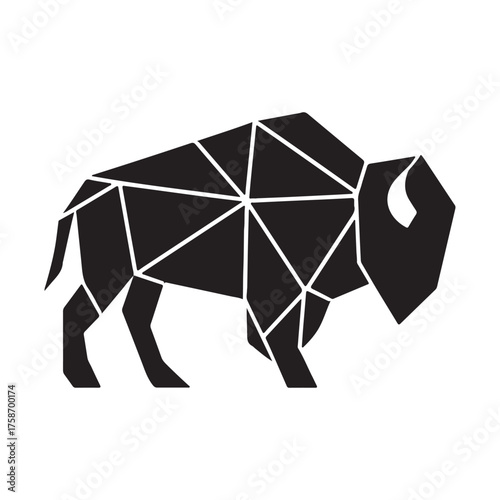 Geometric bison silhouette animal symbol native american spirit wild nature icon vector