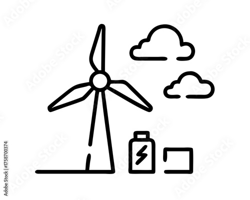 Wind turbine generating clean energy with battery storage