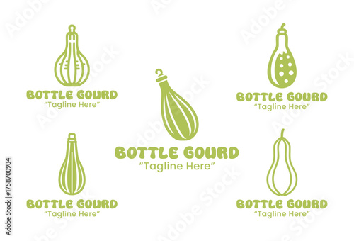 5 Bottle Gourd Logo Set Fresh and Natural Vegetable Branding Collection