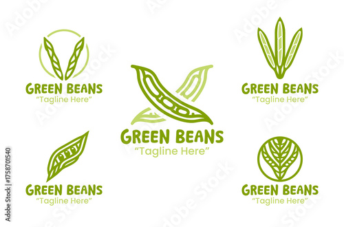 Collection of 5 Green Beans Logo with Modern and Minimalist Style