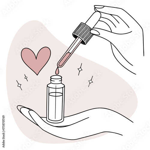 Hand holding serum bottle with dropper