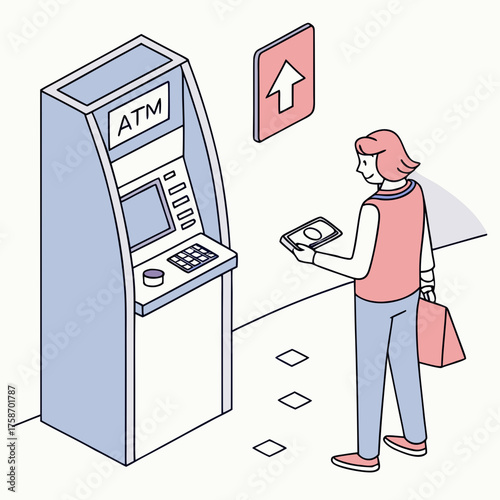Illustration of a woman using an atm