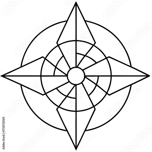 Stylized illustration of a compass rose, a navigational instrument showing direction and orientation